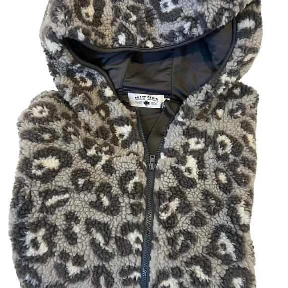 Crazy Train Grey‎ Cheetah Sherpa Hoodie - Picture 3 of 4